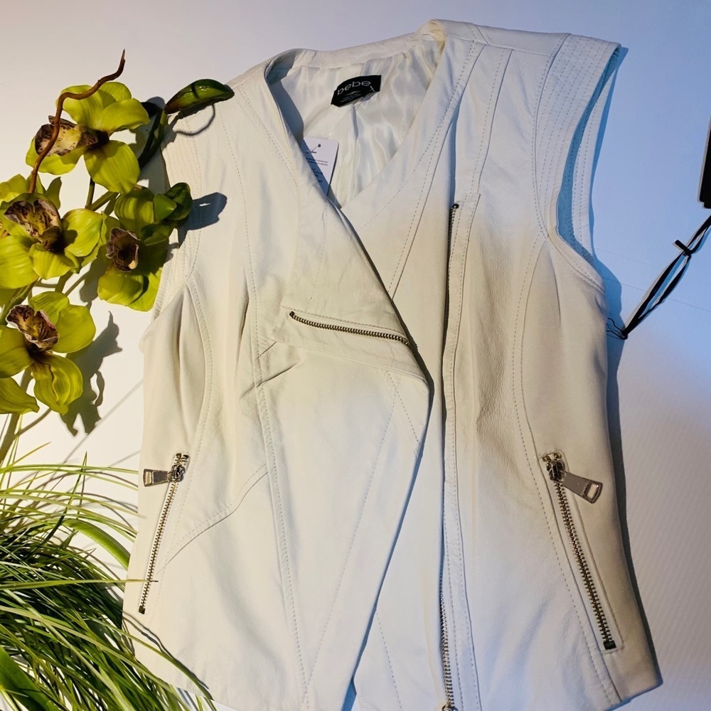 J13- Bebe BN Genuine leather beige vest S